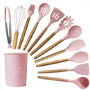 Kit de Utensílios Para Cozinha em Silicone e Bambu Premium 12 Peças