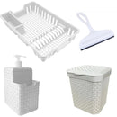 Kit Cozinha Completa: Escorredor de Louça + Lixeira 5L + Porta Detergente + Rodinho de Pia
