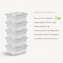 Kit 10 Marmita fitness Potes 800ml Travas Laterais/organizadores de alimentos vasilhas.