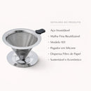 Filtro Coador De Café Inox 103 Com Pegador em Silicone - Peneira de Aço Reutilizável